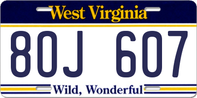 WV license plate 8OJ607