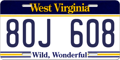 WV license plate 8OJ608