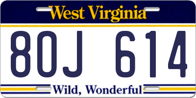 WV license plate 8OJ614