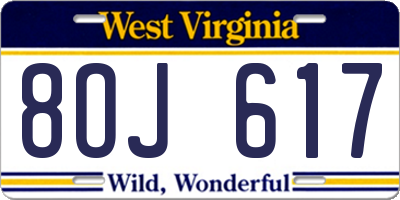 WV license plate 8OJ617