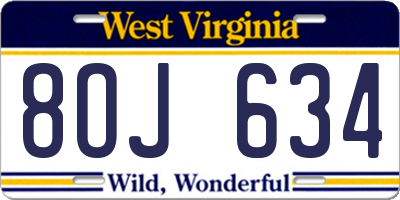 WV license plate 8OJ634
