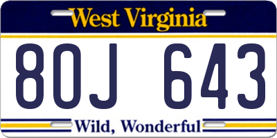 WV license plate 8OJ643