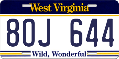 WV license plate 8OJ644