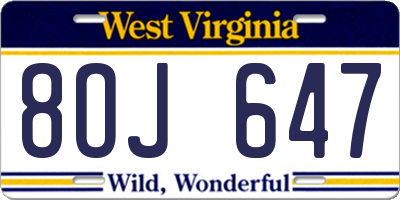 WV license plate 8OJ647