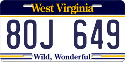 WV license plate 8OJ649