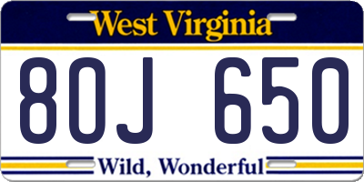 WV license plate 8OJ650