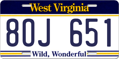 WV license plate 8OJ651