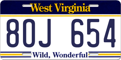 WV license plate 8OJ654