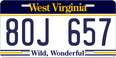 WV license plate 8OJ657