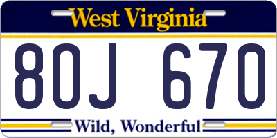 WV license plate 8OJ670