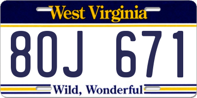 WV license plate 8OJ671