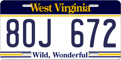 WV license plate 8OJ672