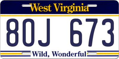 WV license plate 8OJ673