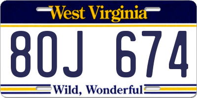 WV license plate 8OJ674