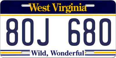 WV license plate 8OJ680