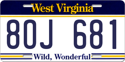WV license plate 8OJ681