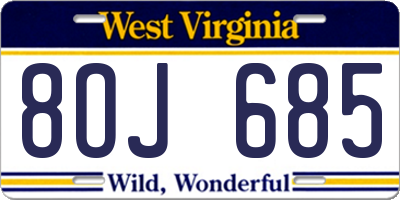WV license plate 8OJ685