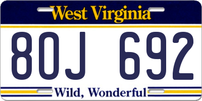 WV license plate 8OJ692