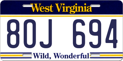 WV license plate 8OJ694