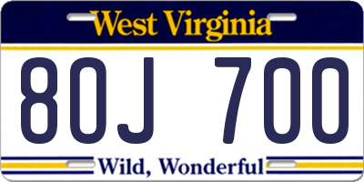 WV license plate 8OJ700