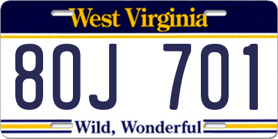 WV license plate 8OJ701