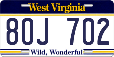 WV license plate 8OJ702