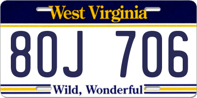 WV license plate 8OJ706