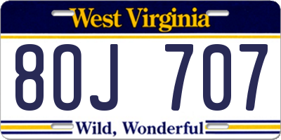 WV license plate 8OJ707