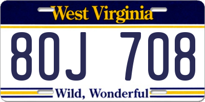 WV license plate 8OJ708