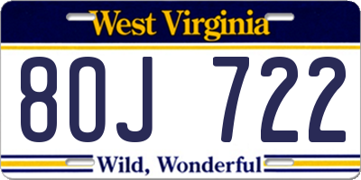 WV license plate 8OJ722