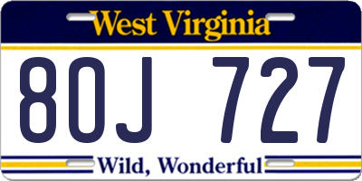 WV license plate 8OJ727