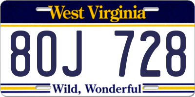 WV license plate 8OJ728