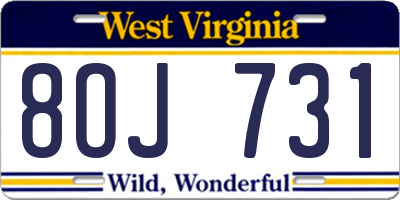 WV license plate 8OJ731