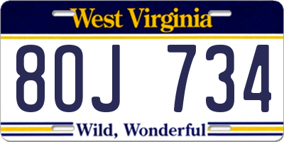 WV license plate 8OJ734