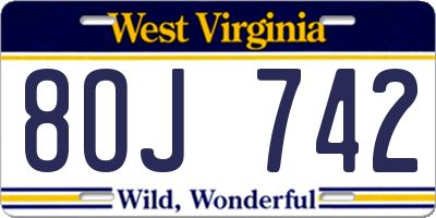 WV license plate 8OJ742