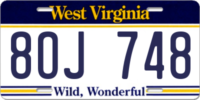 WV license plate 8OJ748