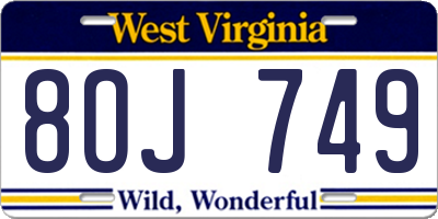 WV license plate 8OJ749