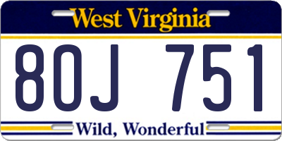 WV license plate 8OJ751
