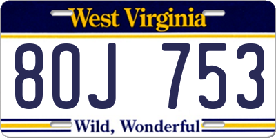 WV license plate 8OJ753