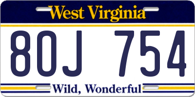 WV license plate 8OJ754