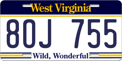 WV license plate 8OJ755