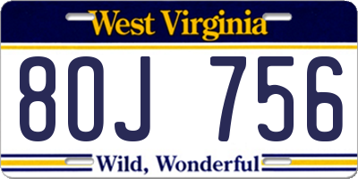 WV license plate 8OJ756