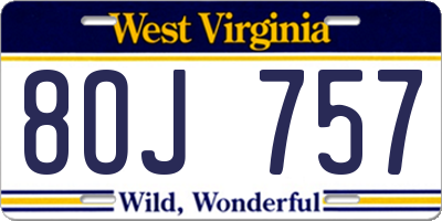 WV license plate 8OJ757