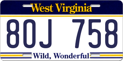 WV license plate 8OJ758
