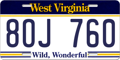 WV license plate 8OJ760