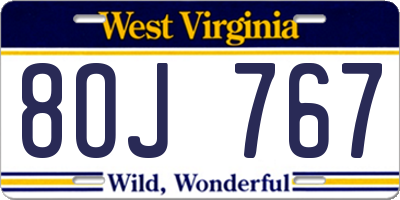 WV license plate 8OJ767