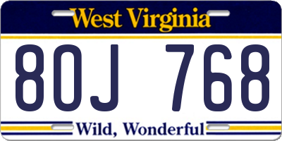 WV license plate 8OJ768