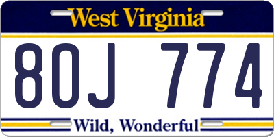WV license plate 8OJ774