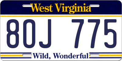 WV license plate 8OJ775