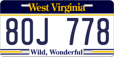 WV license plate 8OJ778
